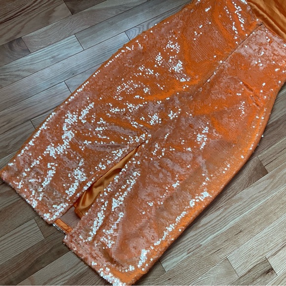 New - Caroline Constas Orange Sequin Midi Party Dress - Size Small - Halter - Picture 7 of 16